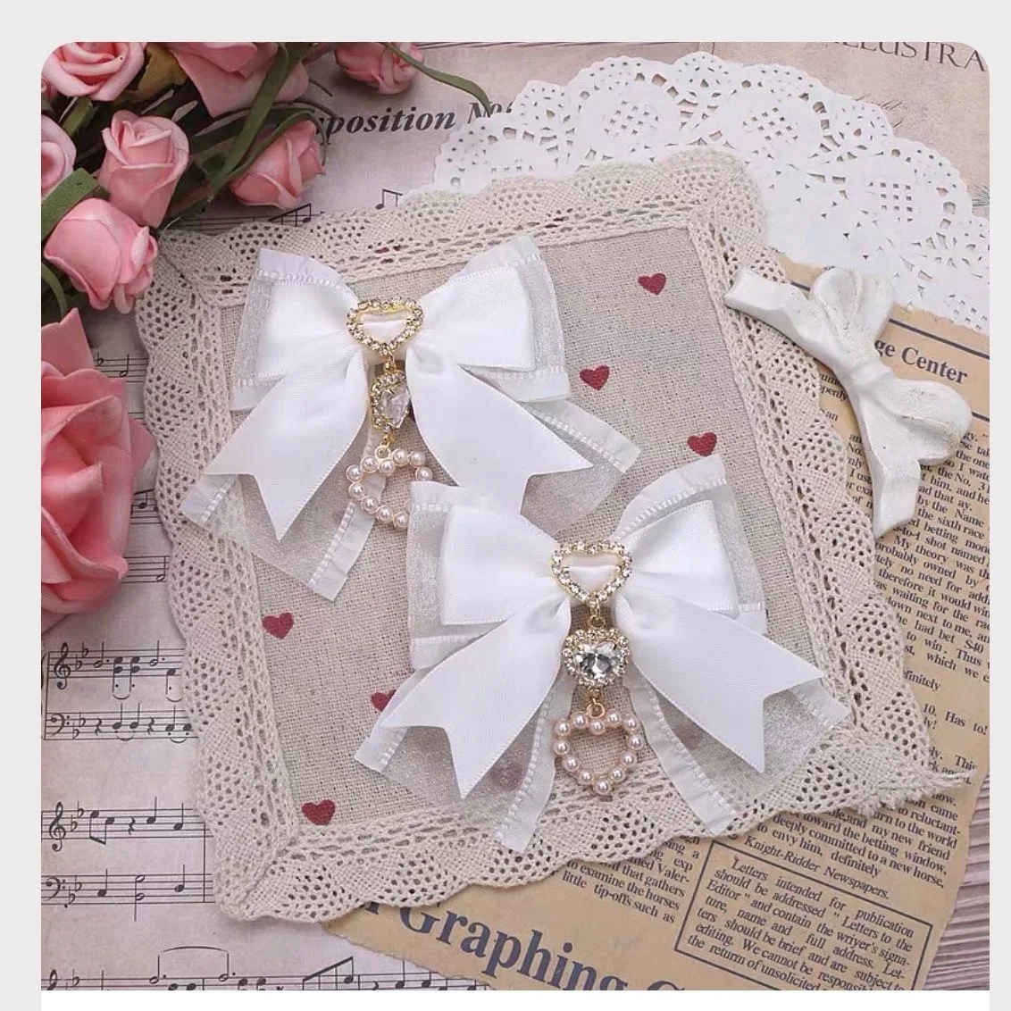 [1 pair]Hair bows girl y2k japanese accessories for women trendy hair clips popular summer accessory lolita hair clip trend 2024