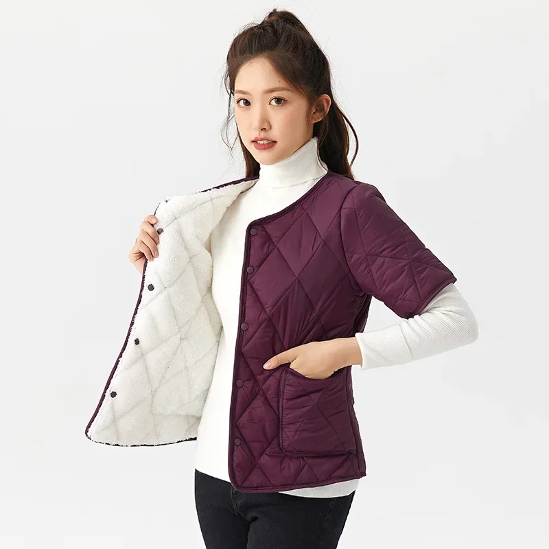 New Winter Women\'s Jacket Plush Vest Short Sleeved Cardigan Thickened Warm Cotton Jacket Short Tops Waistcoat Korean Fashion