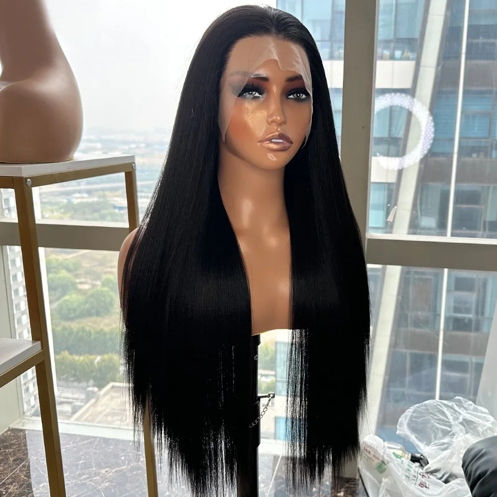 

Мягкий синтетический парик с кружевной передней частью, 26 дюймов, 180% плотность, шелковисто-прямой, натуральный черный, с эффектом baby hair, без клея, предварительно выщипанный, для повседневного использования