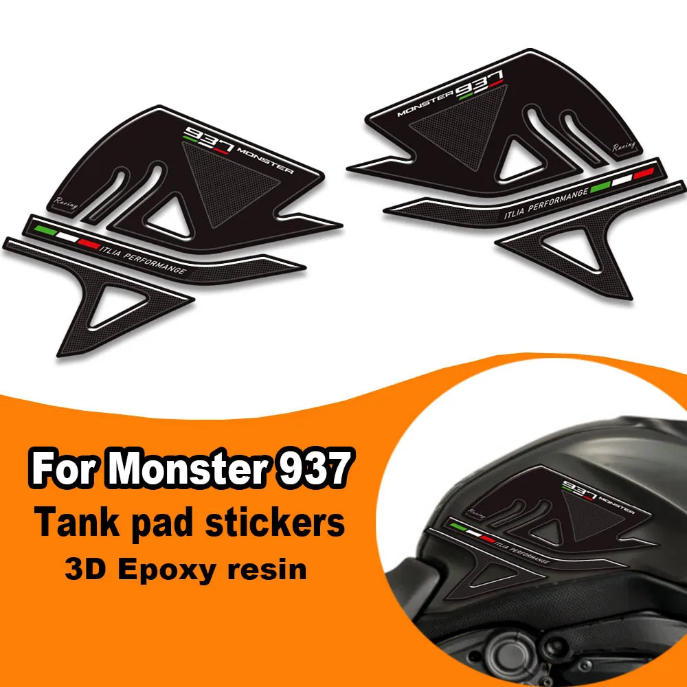 

﻿ Для Ducati Monster 937 2021 2022 мотоциклетная накладка на топливный бак, ручки, наклейки на колени, 3D гелевые наклейки, комплект декоративных наклеек