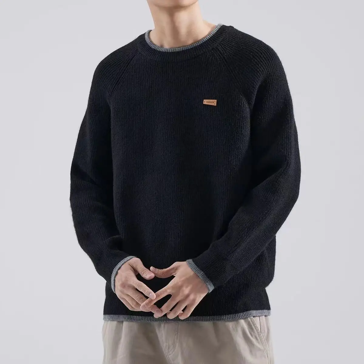 الرجال فضفاضة تناسب Thiened الشتاء تريكو وهمية قطعتين Sle ملابس داخلية عادية كسول Faion حجم كبير Fce اصطف سترة