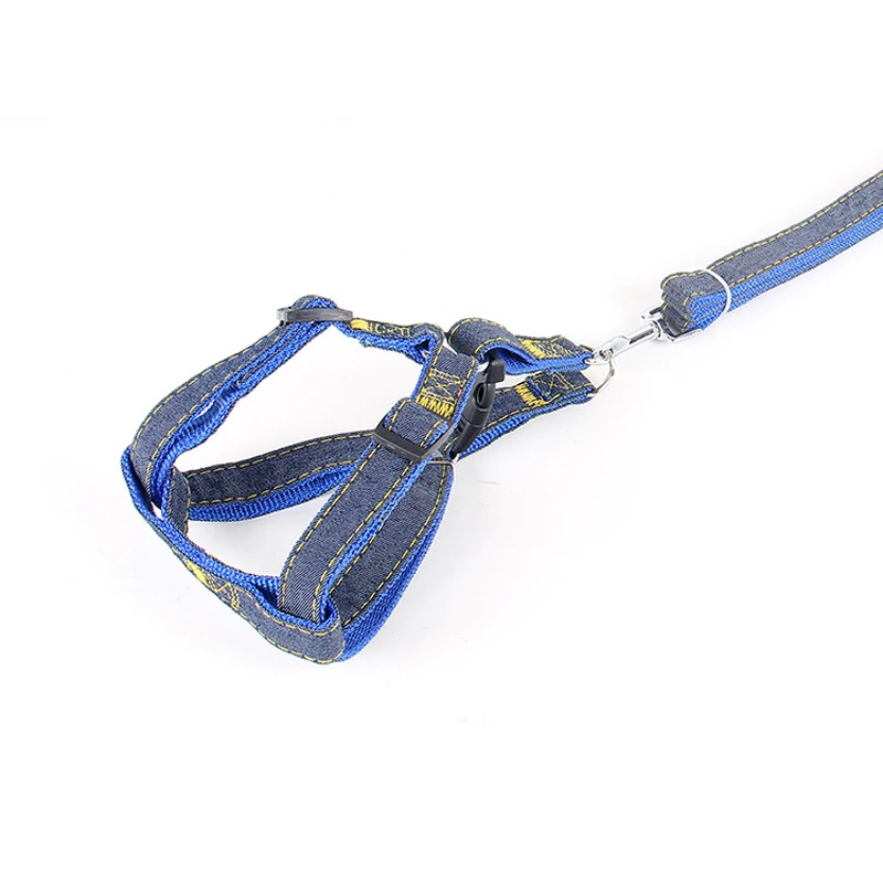 Durable Denim Dog Harness And Leash Vest Set For Pet Walking_voghion.com
