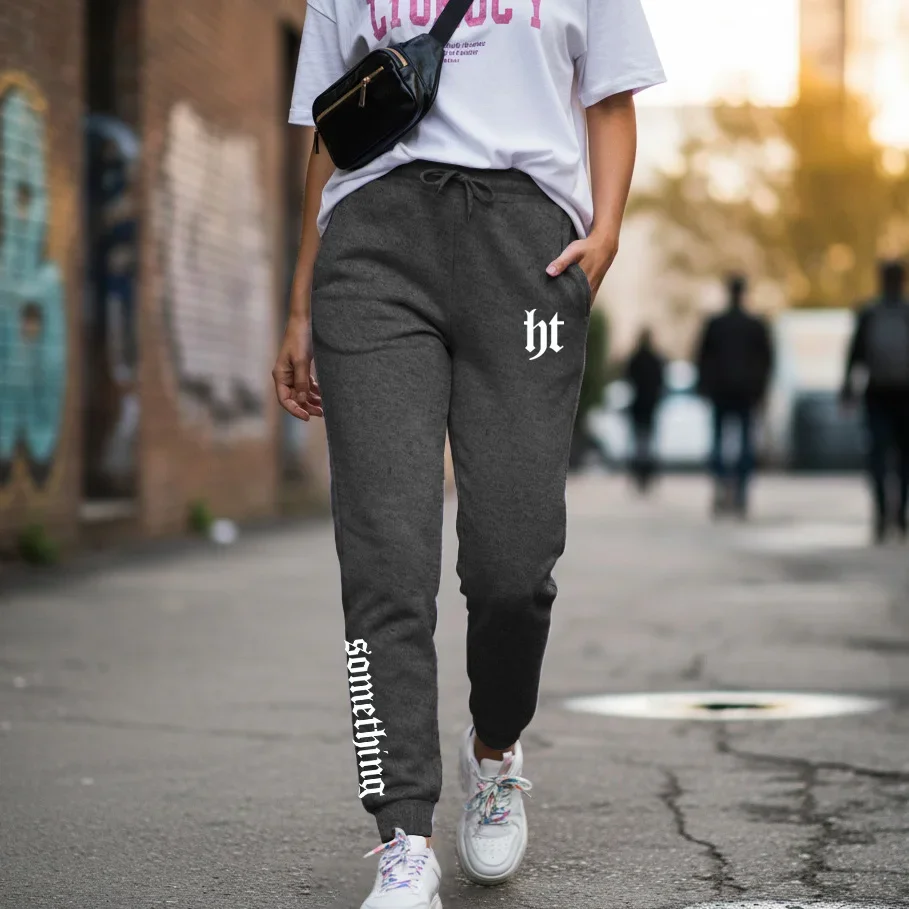 Women's Fleece Joggers Graphic Letter Print Sweatpants High Waist Streetwear Trousers Spring Autumn Y2K Casual Pants Yellow Pink