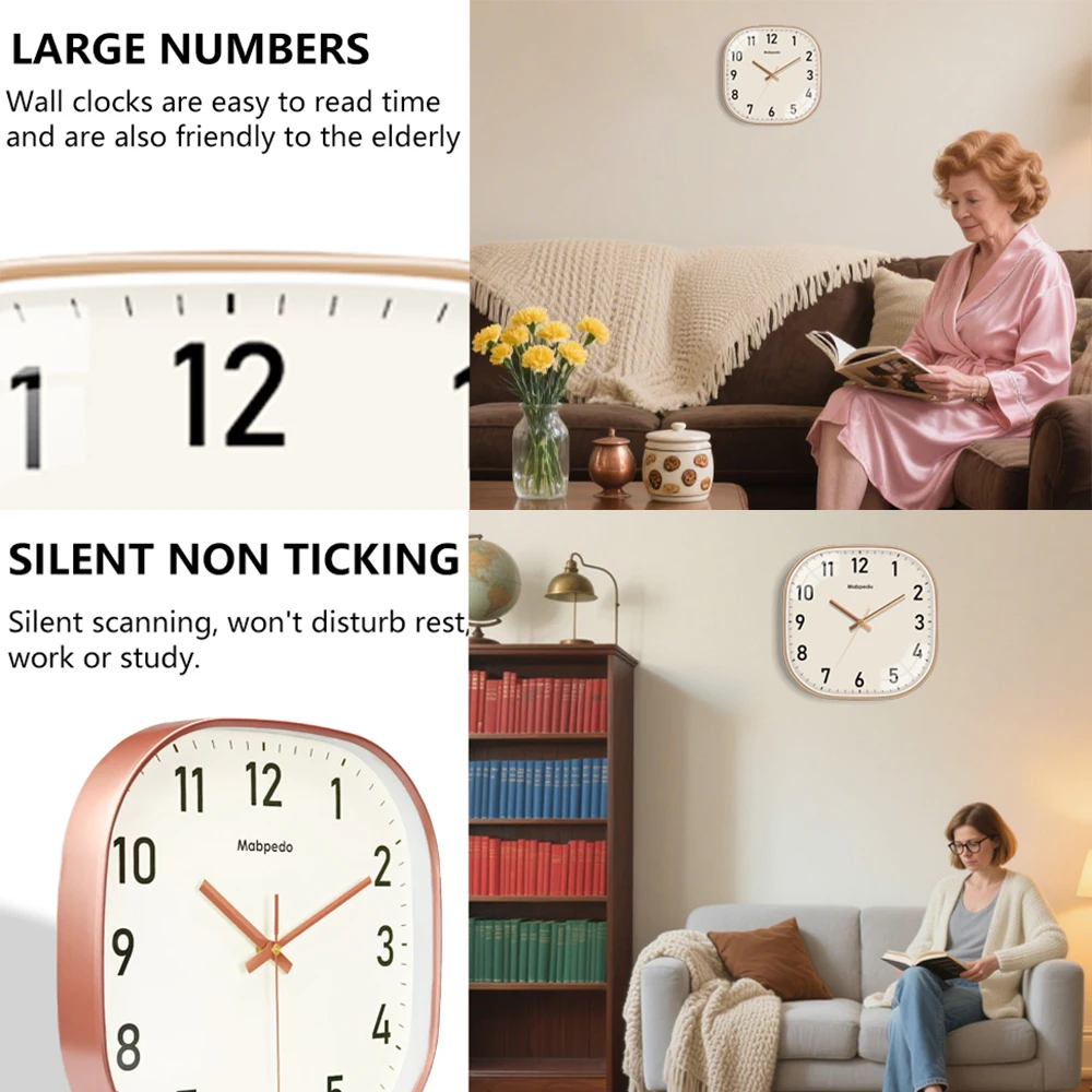Minimalist Square Wall Clock Cream Dial Silent Non-Ticking Quartz Clock Modern Hanging Decor for Bedroom Living Room Apartment