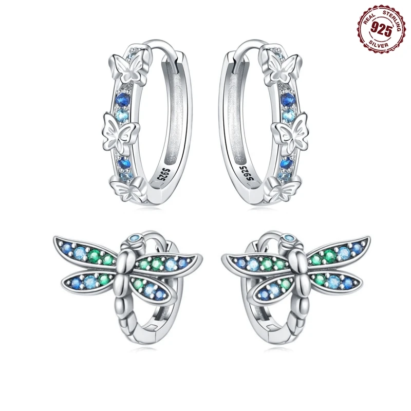 

Dragonfly Butterfly Hoop Earrings For Women 925 Sterling Silver Earrings Silver Fashion Jewelry For Party Wedding Engagemen Gift