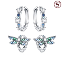 Dragonfly Butterfly Hoop Earrings For Women 925 Sterling Silver Earrings Silver Fashion Jewelry For Party Wedding Engagemen Gift