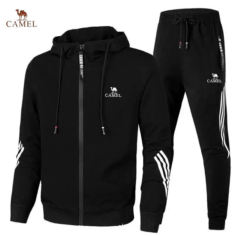 

Spring and Autumn Men's High Quality Embroidered Logo Hooded Jacket Set New Fashionable Leisure Outdoor Sports Two Piece Set