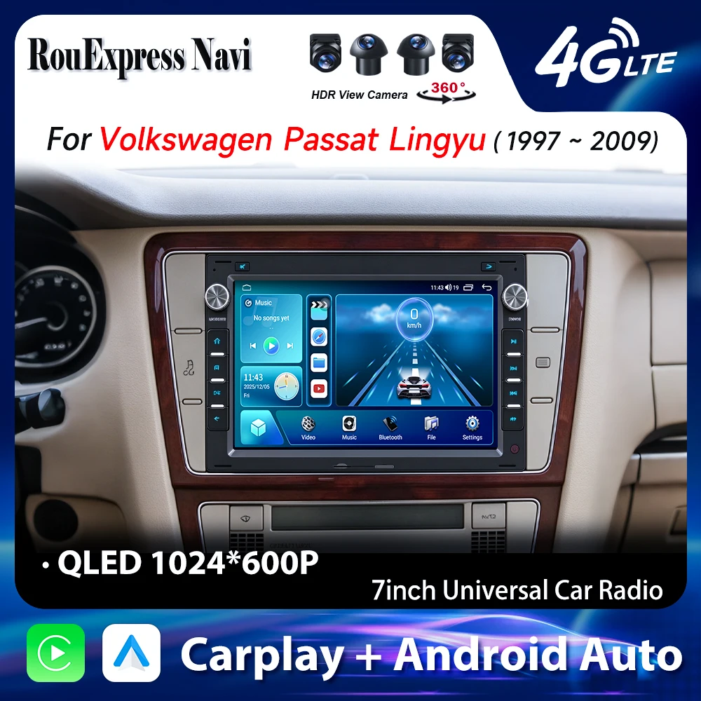 Android auto Car Radio GPS Carplay For Volkswagen Passat Lingyu 1997 1998 1999 2000 2001 2009 QLED Screen 2Din Multimedia Player