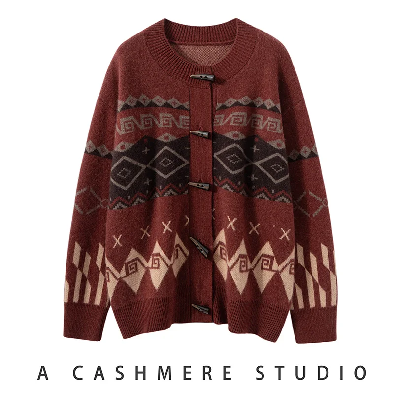 

Вязаный кардиган в американском стиле ретро Fell Island, высококачественный свитер на пуговицах с круглым вырезом, 100% кашемировый свитер, женские осенне-зимние мягкие топы