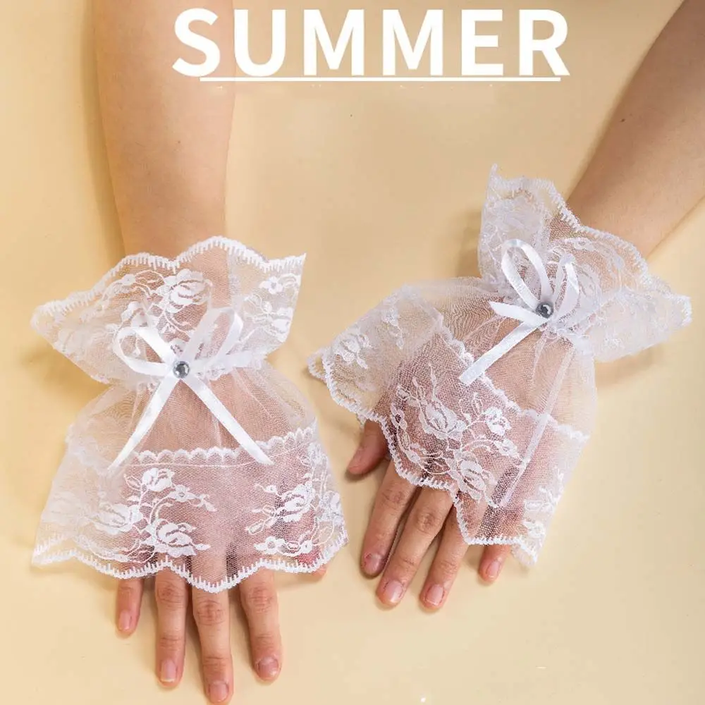 메쉬 손목 드레스업 핸드 주얼리 코스프레 신부 웨딩 장갑 레이스 핸드 슬리브 로리타 장갑 손목 커프 여성 장갑