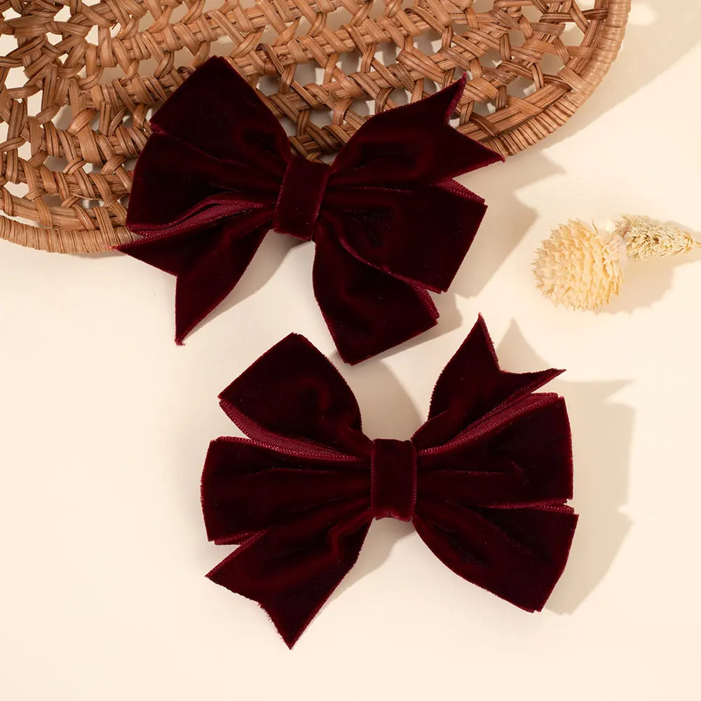 2pcs Vintage Kids Hairpins Barrette Korean Velvet Hair Bow Clip For Girls Sweet Bowknot Headwear Children Hair Accessories