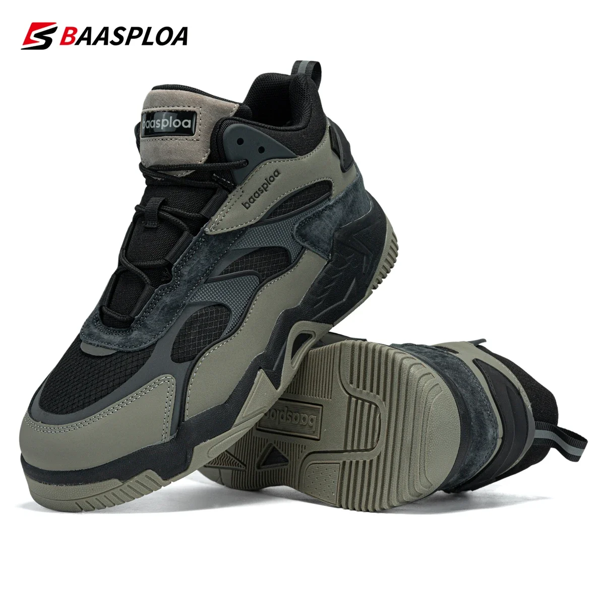 Baasploa New Men Sneakers Winter Casual Outdoor Waterproof Leather Lace up Shoes Male Fashion Plush Warm Non-Slip Sports Shoes