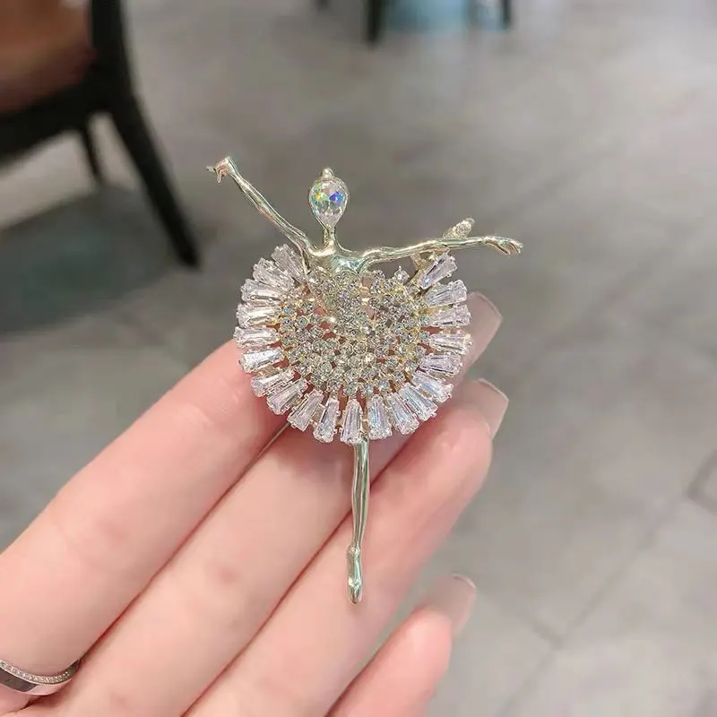 Fashion Ballet Girl Brooches for Women Luxury Zircon Rhinestones Pins Brooch 2022 Cute Broches Pin Wholesale Jewelry Party Gift