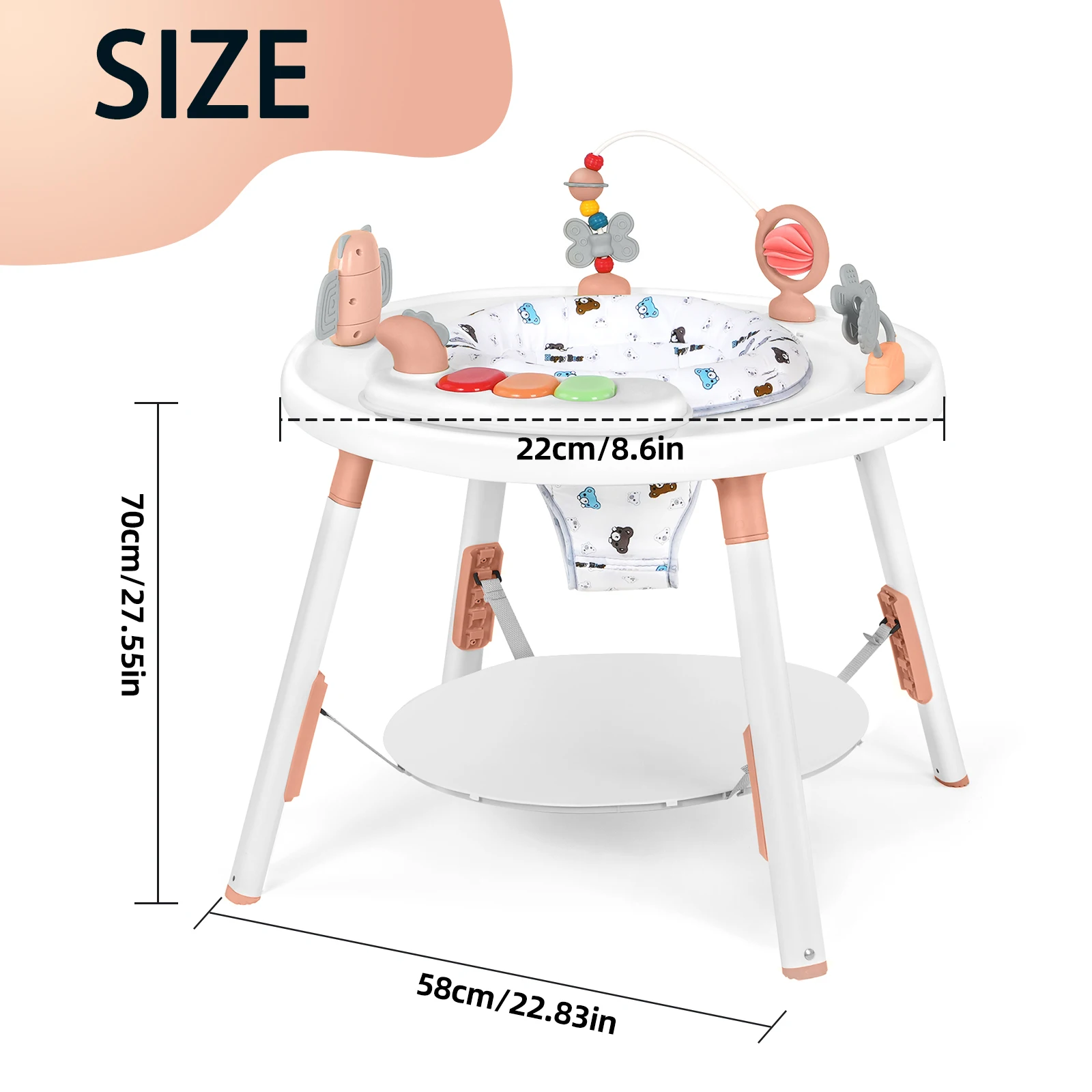 مركز لعب الأطفال متعدد الوظائف - مركز أنشطة 3 في 1 مع ألعاب قابلة للإزالة، 360 درجة ° المقعد وارتفاع قابل للتعديل (أزرق/وردي/أخضر) #4