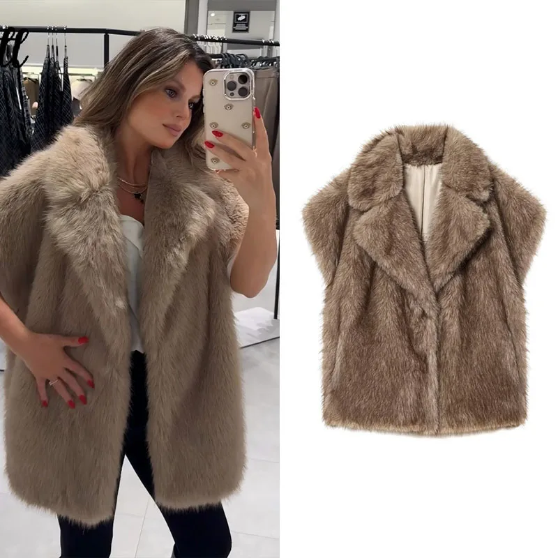 Guobioziy Women's Top 2026 New Style Sleeveless Faux Fur Vest In A Vintage Brown Shade Easy To Match With Any Outfit