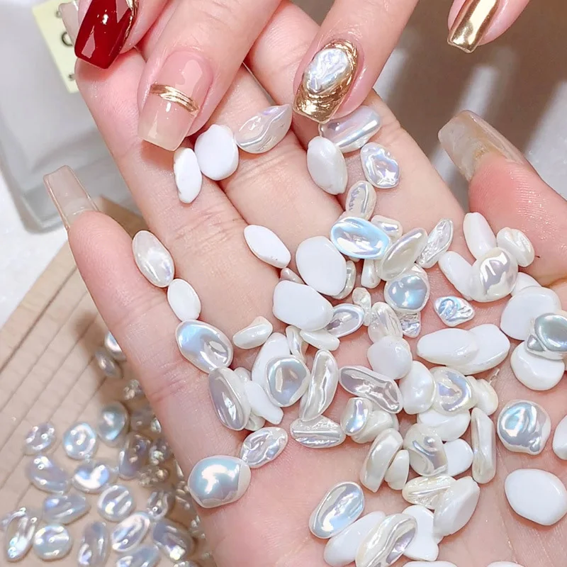 10pcs 3d Charms Baroque-Style Imitation Pearl Shell Nail Art Textured Irregular Aurora Pearls Mix Set for Nail Art Decoration