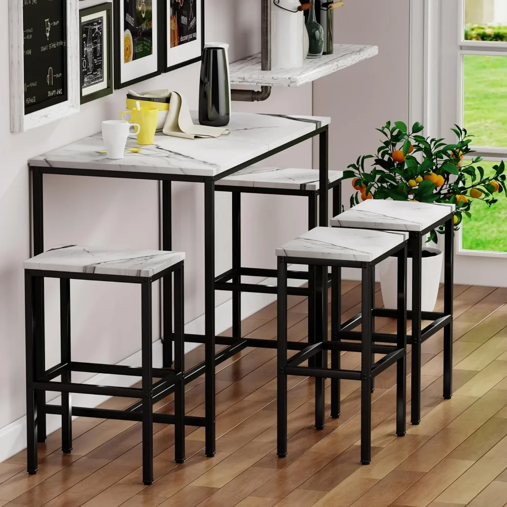 5-Piece Modern Metal Counter Height Dining Set with 4 Stools