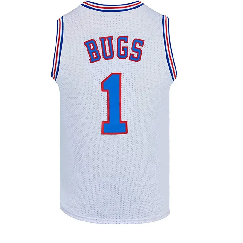 Movie Space Jam Tune Squad #1 BUGS Basketball Jersey MENS Tops Sports Sewing Shirt White Outdoor Single Male