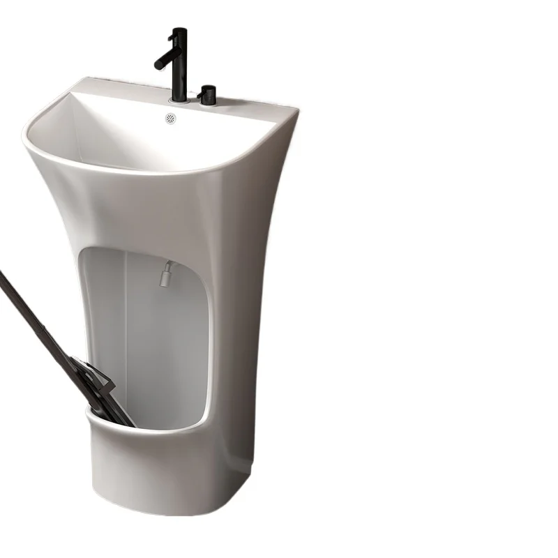 

Household column-type integrated ceramic washbasin Outdoor mop pool Balcony floor-to-ceiling washbasin