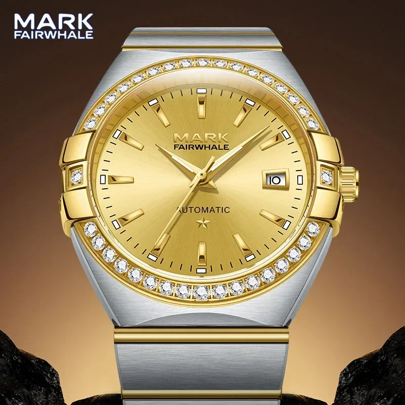 Mark Fairwhale Luxury Automatic Watch For Men Fashion Stainless Steel AAA Iced Watch Dress Gold Mechanical Wristwatch Man Reloj