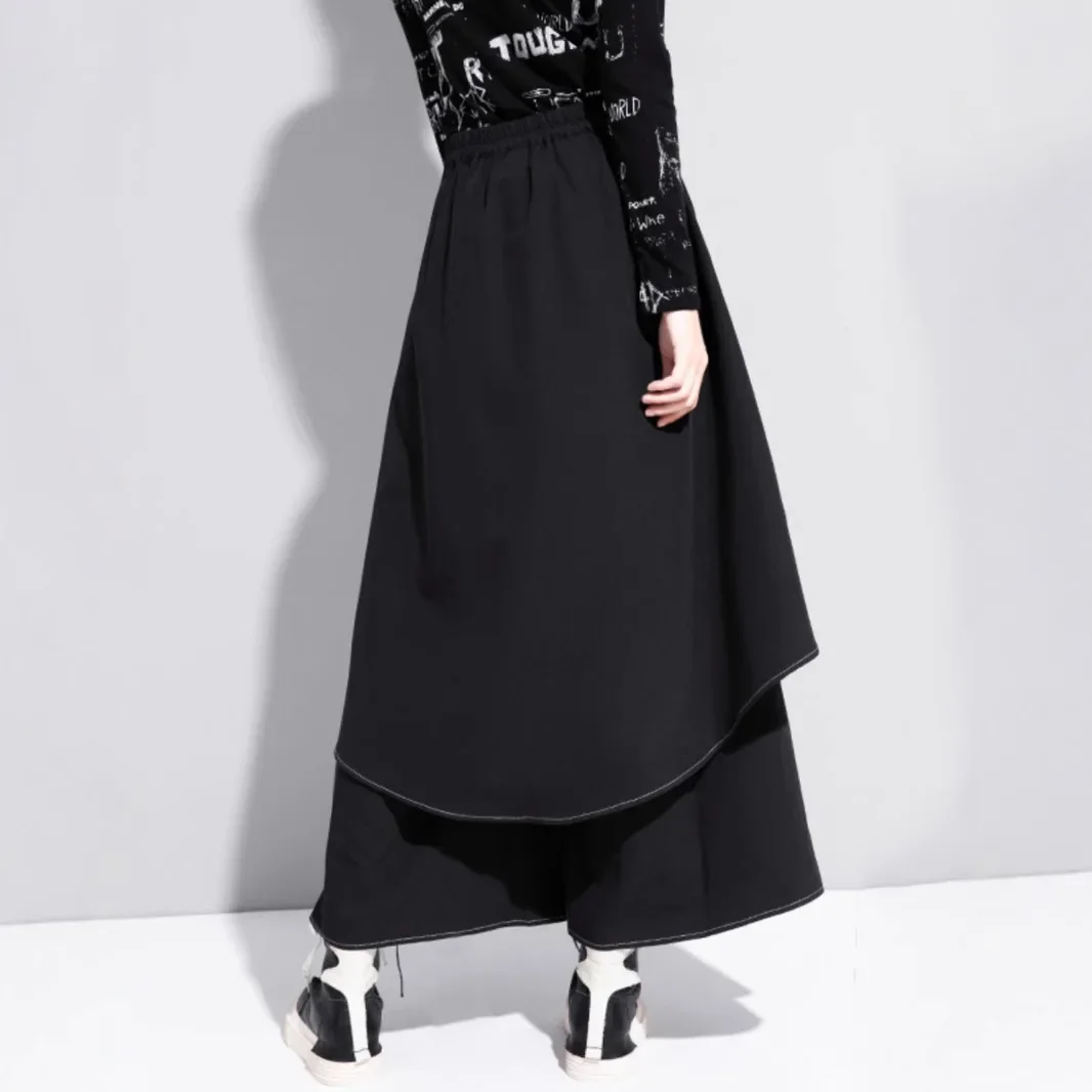 جديد الربيع الصيف بنطال ذو قصة أرجل واسعة فضفاضة عادية النساء الرجال تصميم عالية الخصر تنورة سوداء السراويل السراويل الطويلة تسع نقاط خمس نقاط #4