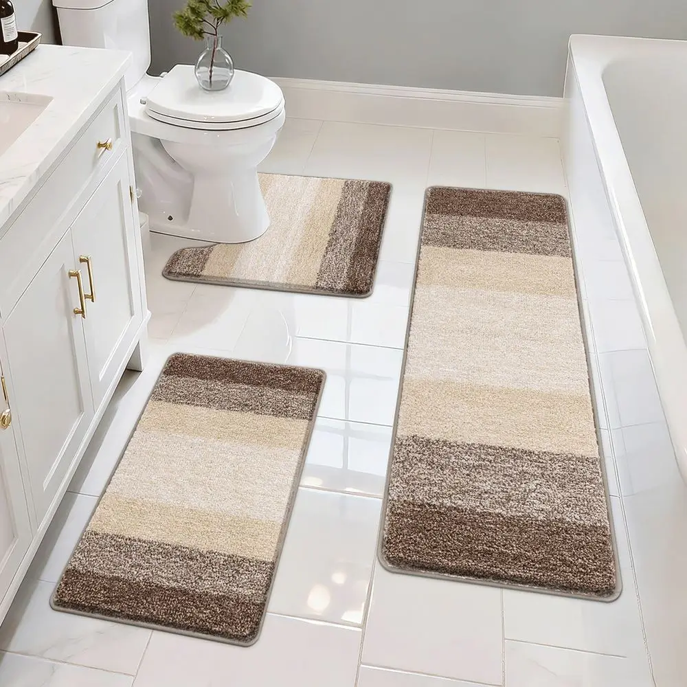 

Bathroom Rug Sets 3 Piece, Microfiber Non Slip Bathroom Rugs, Absorbent Bath Mats For Bathroom Floor, Plush Shaggy Bath Rugs Ru