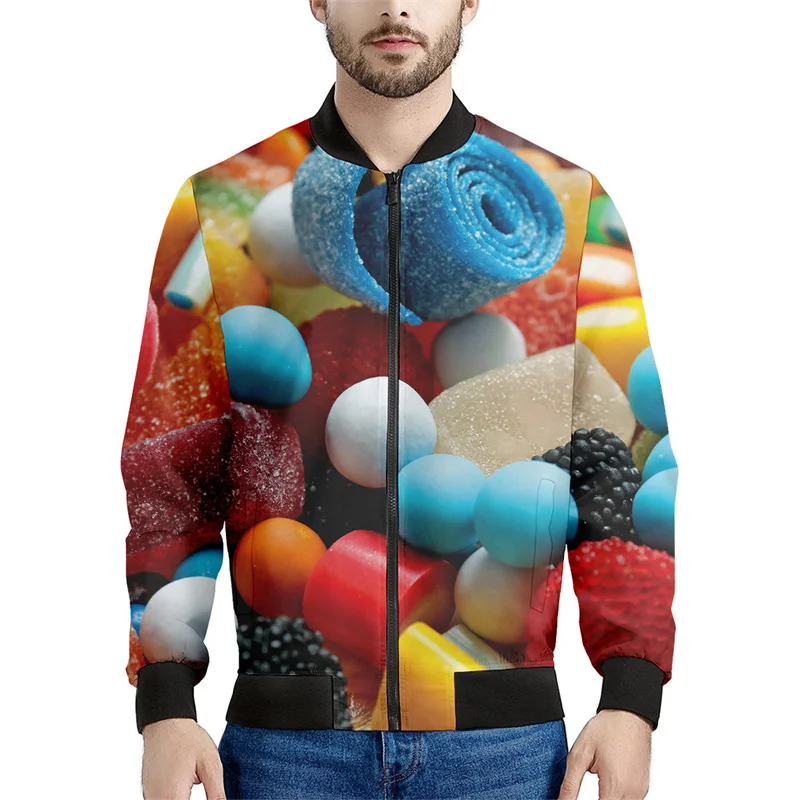 Candy Fudge Pattern Zipper Jacket Men Kids 3d Print Lollipop Sweatshirt Long Sleeves Tops Women Cool Street Bomber Jackets Coat