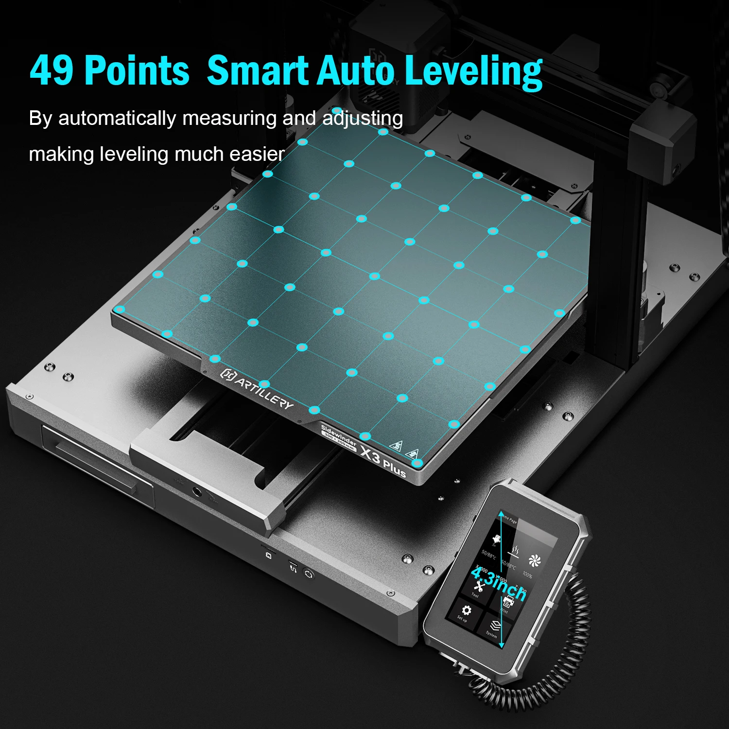 Artillery 3D Printer Sidewinder X3 plus SW-X3plus 300x300x400mm Size High Precision Dual Z-axis 4.3 feet Touch Screen