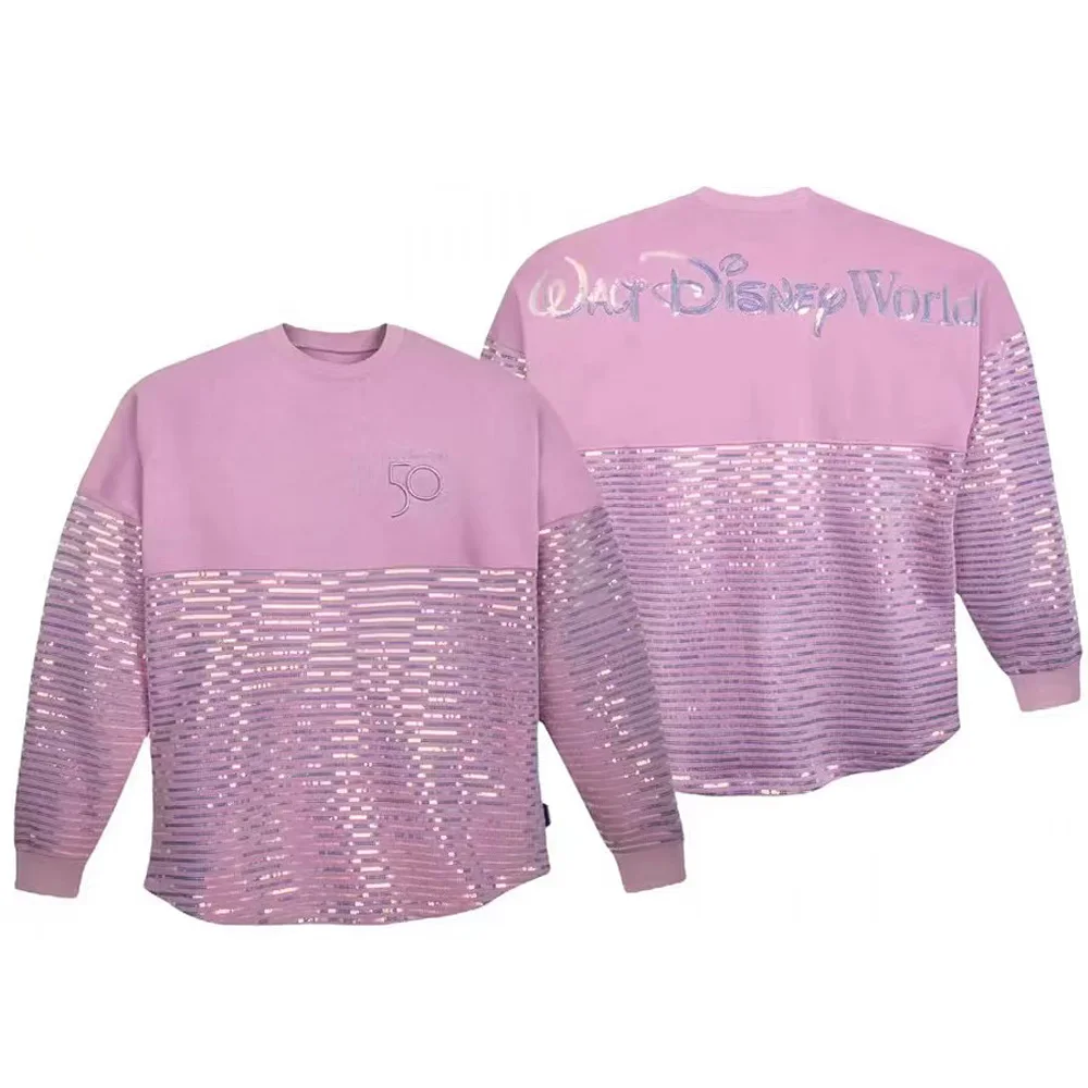 

Disney Women Couple Mickey Mouse 50th anniversary Hoodies Sweatshirt Disneyland Letter Loose O-Neck Long Sleeves Jumper Pink