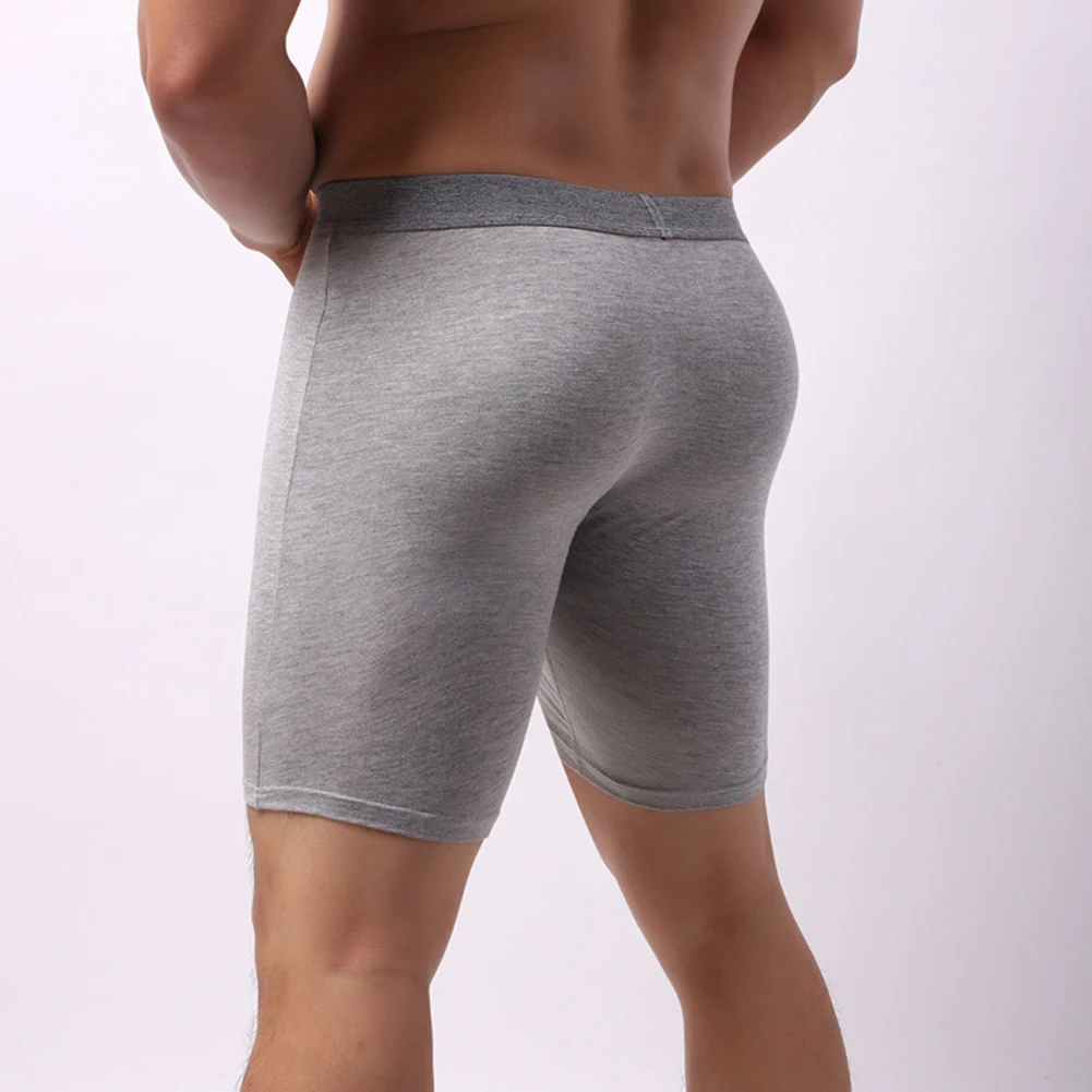 Mens Underwear Middle Waist Long Briefs Sport Sleepwear Bottoms Convex Separation Panties Scrotum Bulge Underpants