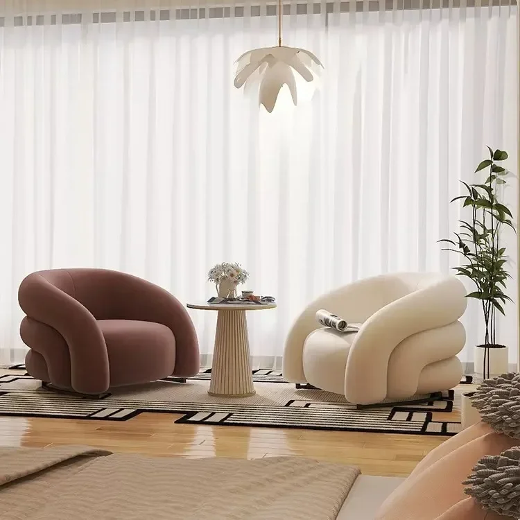 أريكة قماش كريمية الرياح بسيطة ومبتكرة شقة صغيرة غرفة المعيشة كرسي أريكة واحد متجر الملابس منطقة الراحة صغيرة #3