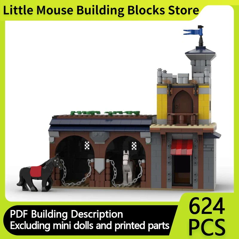 

Medieval Castle Model MOC Building Bricks Tower style Horse Stable Modular Technology Gifts Holiday Assemble Children Toys Suit