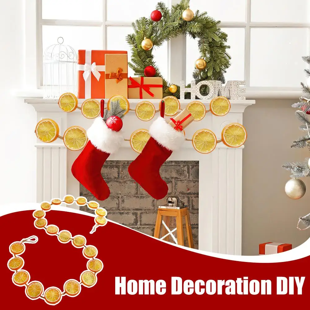 5.91FT 1.8M Christmas Rustic Garland Orange Slice Wood Beads Orange Good Omen Super Luck Home Decor Party Gift For Xmas K5A6