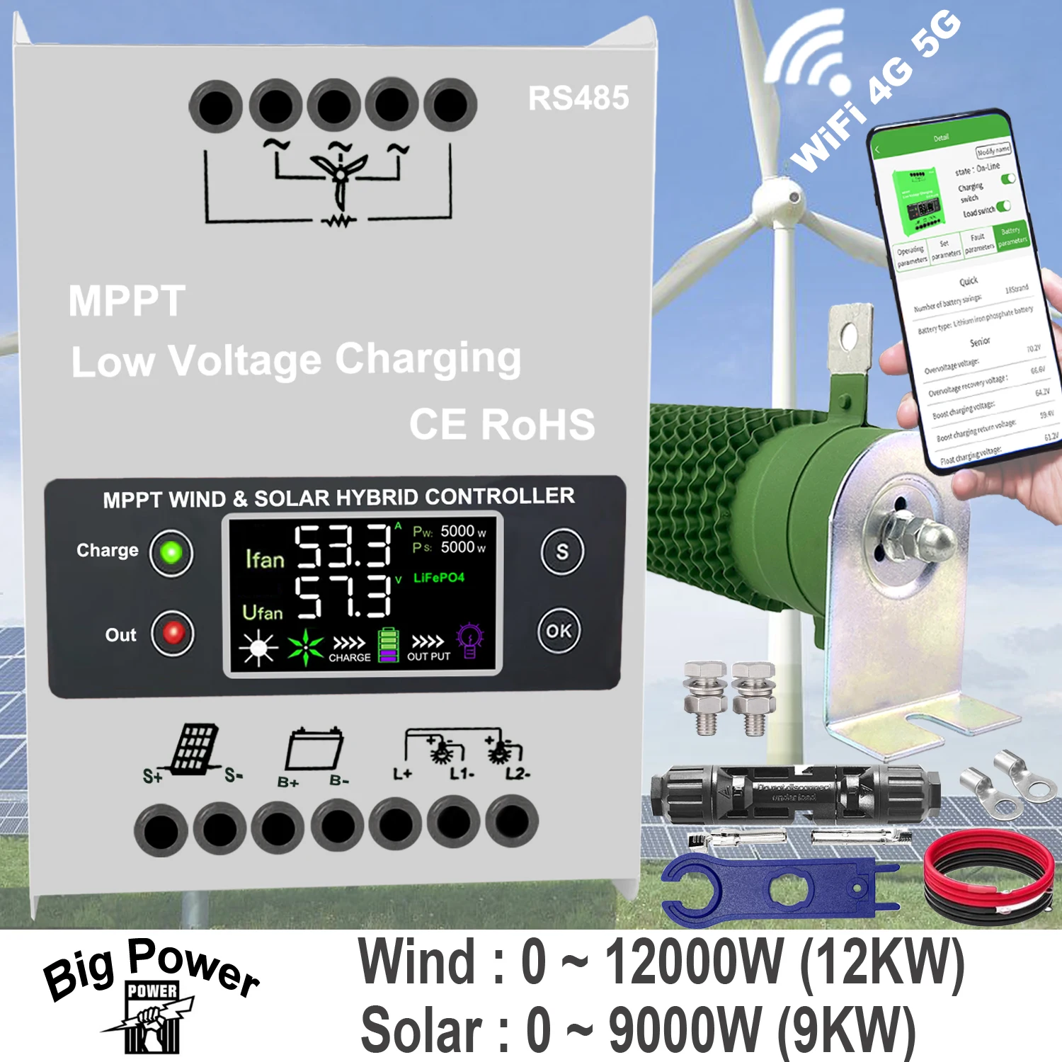 5kw-10kw 8KW 12V 24V 48V Powerful Wind Solar Hybrid Controller Boost Charge With Dump Load For Home Wind And Solar Hybrid System