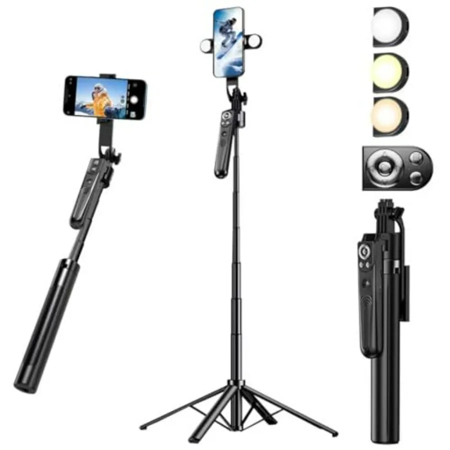 

Автоматический штатив-монопод для селфи с отслеживанием лица и подсветкой для iPhone, вращение на 360°, отслеживание движения, 70.8 см, для телефона и камеры