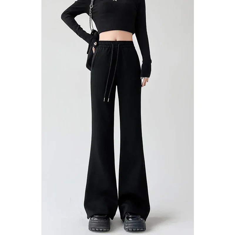 2026 fleece micro-flared sweatpants women's high-waisted slim horseshoe pants casual sweatpants