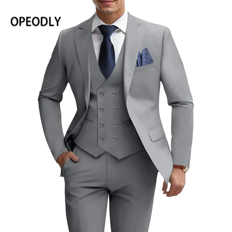 

OPEODLY Mens 3 Piece Slim Fit Suit Set Double Breasted Blazer Vest Pants Business Formal Tuxedo Wedding Party Work Office Wear