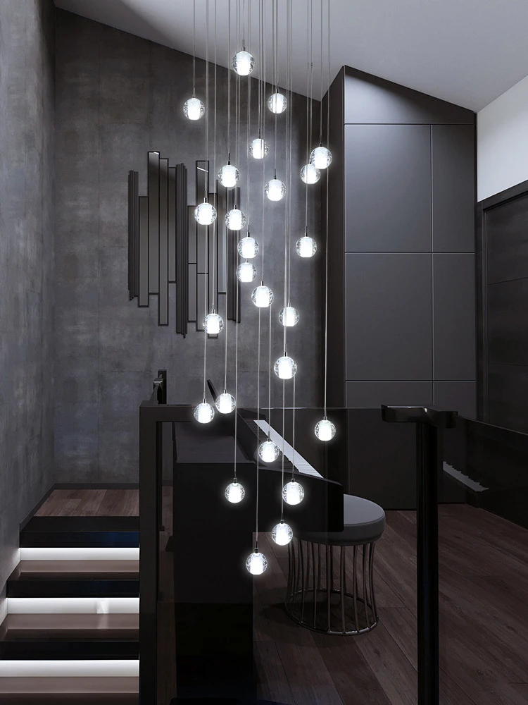 Modern Minimalist Staircase Chandelier Crystal Light Luxury Duplex Building Overhanging Living Room Large Villa Rotating Stairca