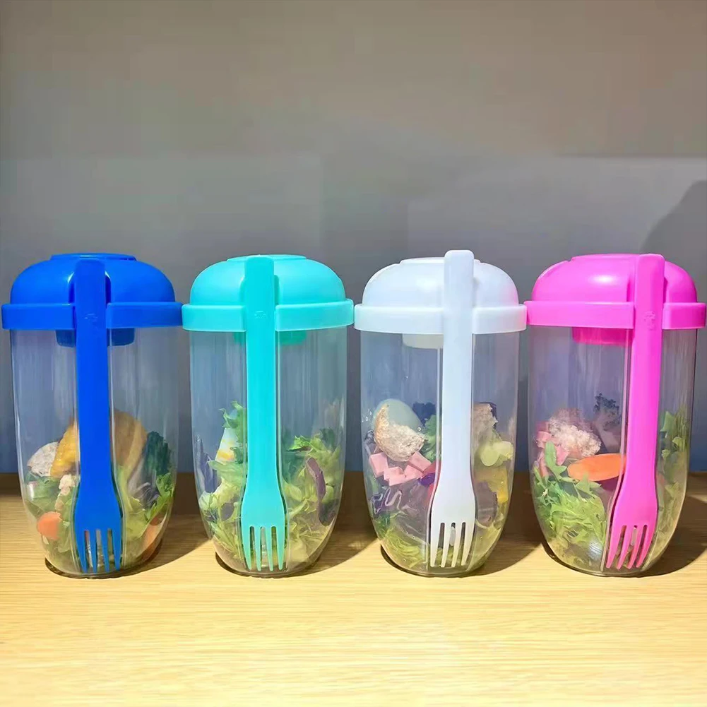 1L Portable Salad Cup with Fork and Dressing Holder Breakfast Salad Container Meal Shaker Cup Lunch Box Food Storage Oatmeal Cup