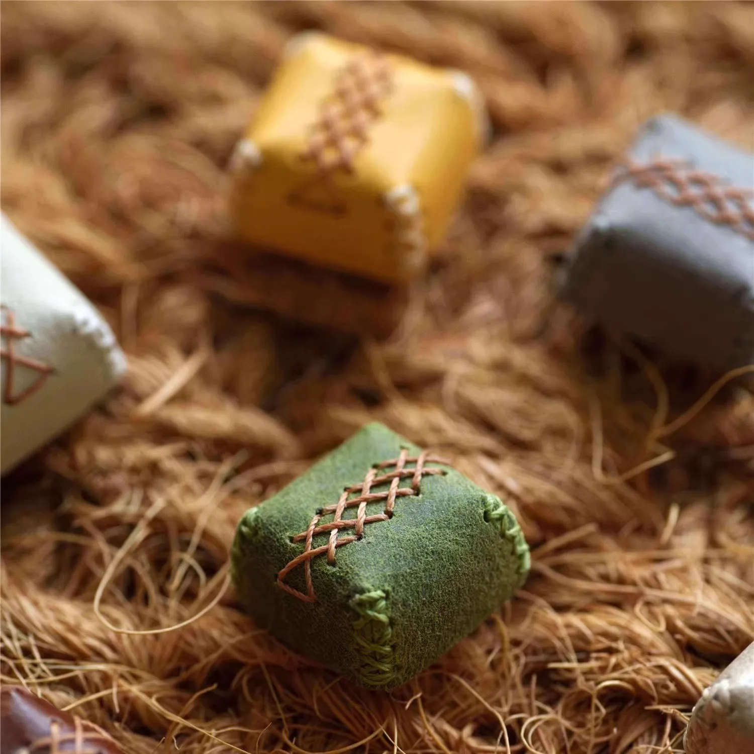 Small Square Keycaps Personalized Custom Original Retro Handmade Leather Keycaps 1pc Keycap E-sports Office Keyboard Accessories