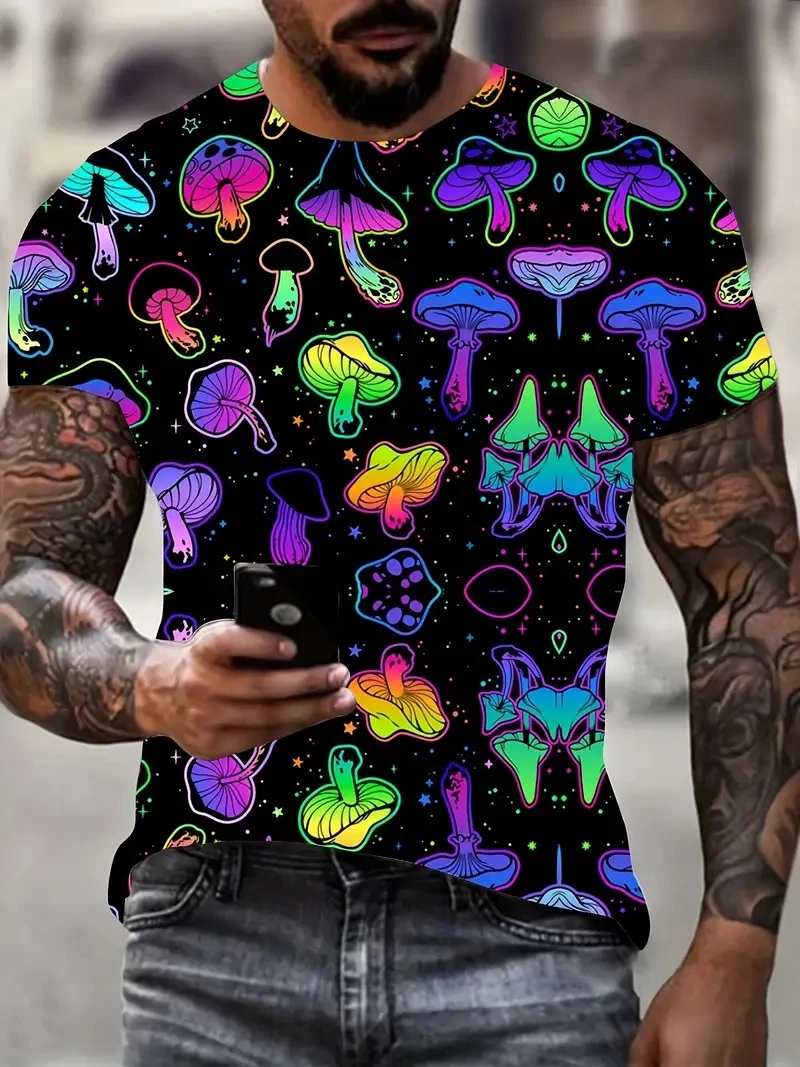 

Мужская футболка больших размеров с 3D мультяшным грибным принтом, повседневная свободная и модная футболка с короткими рукавами, удобная и дышащая