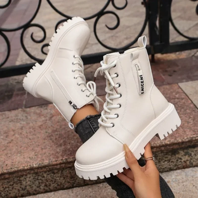 2026 Winter Fashion Thick Warm Short Booties for Women Lace Up Ankle Boots with Soft Plush