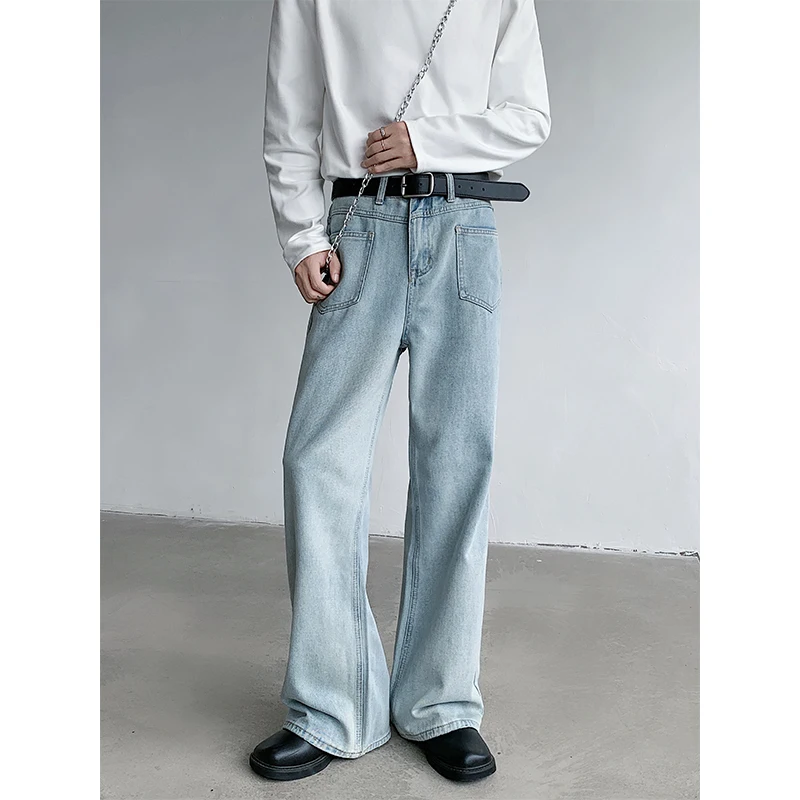 

SYUHGFA High Street Men's Denim Pants Loose Trousers Straight Flared Trousers Casual Male Bottom Fashion Menwear 2024 Autumn