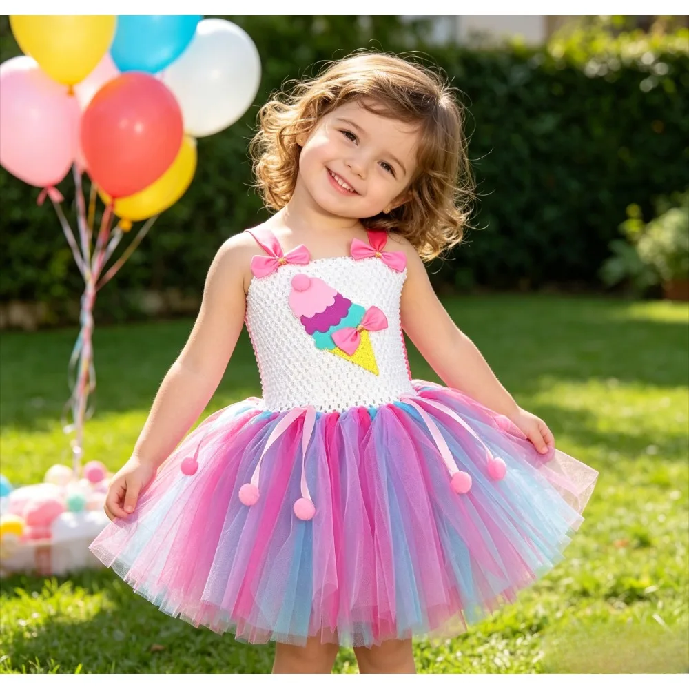 

Girls Candy Ice Cream Tutu Dress Cute Princess Cake Smash Outfit Newborn Baby Photoshoot Costume Kids 1st Birthday Party Dress