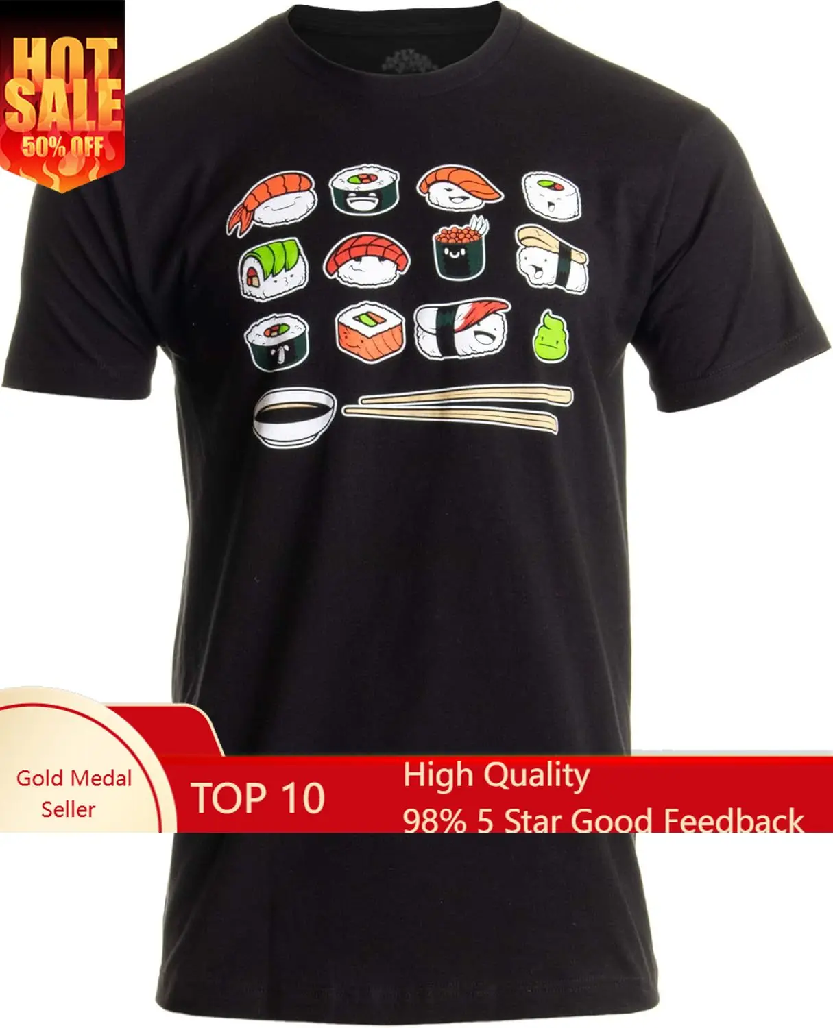 

Happy Sushi | Funny, Cute Fun Japanese Food Go Rice Art for Men Women T-Shirt