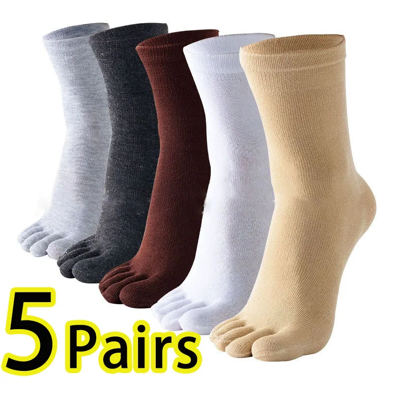 5Pairs Men Five Fingers Toe Socks Breathable Cotton Socks Unisex Sports Running Sweat Absorbent Antibacterial Ankle Crew Socks