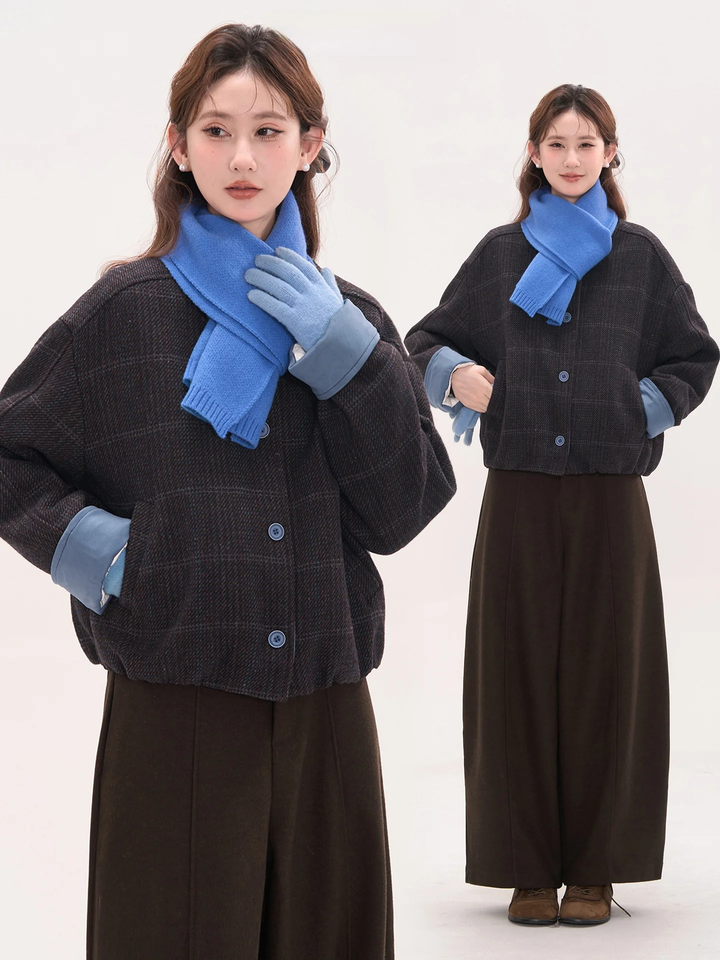 

Корейское утепленное шерстяное хлопковое пальто Heme для женщин, зимняя клетчатая верхняя одежда, простой свободный крой для повседневной носки, чисто для электронной коммерции