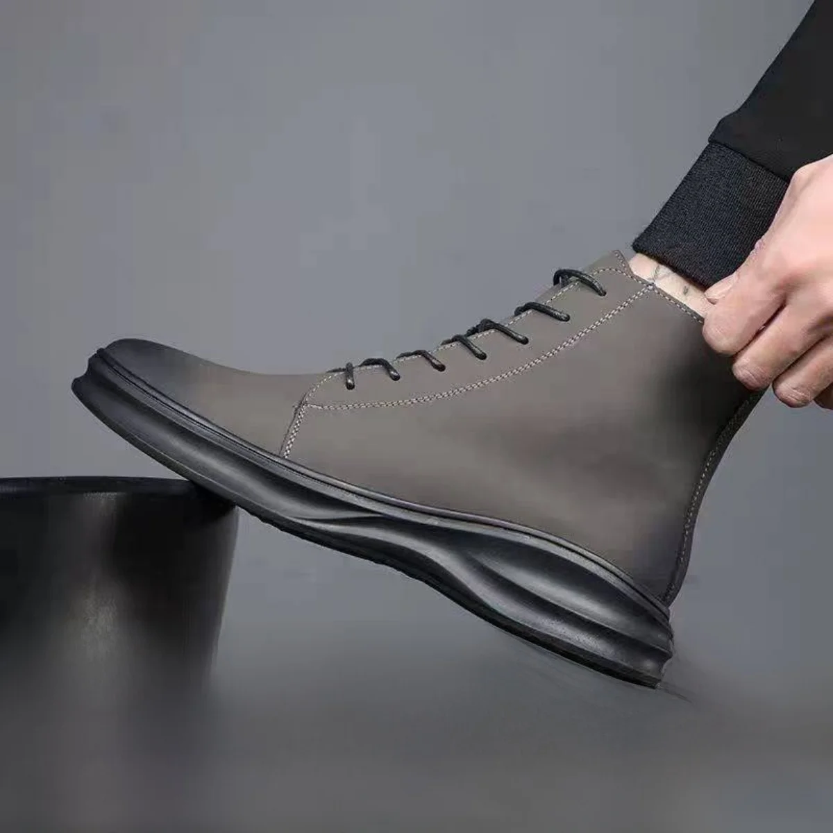 

Winter New Men's Fce Lined Warm Casual Leather Boots Genuine Leather Work Boots Snow Boots High Top Boots