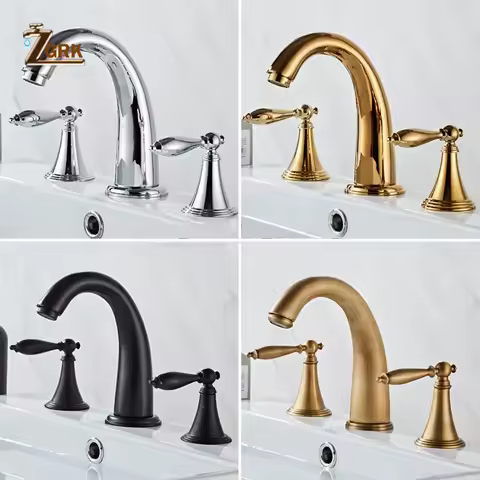 Basin Faucet 3 Holes Dual Control Bathroom Sink Faucet Deck Mounted Cold Hot Vintage Mixer Taps Bathtub Faucet