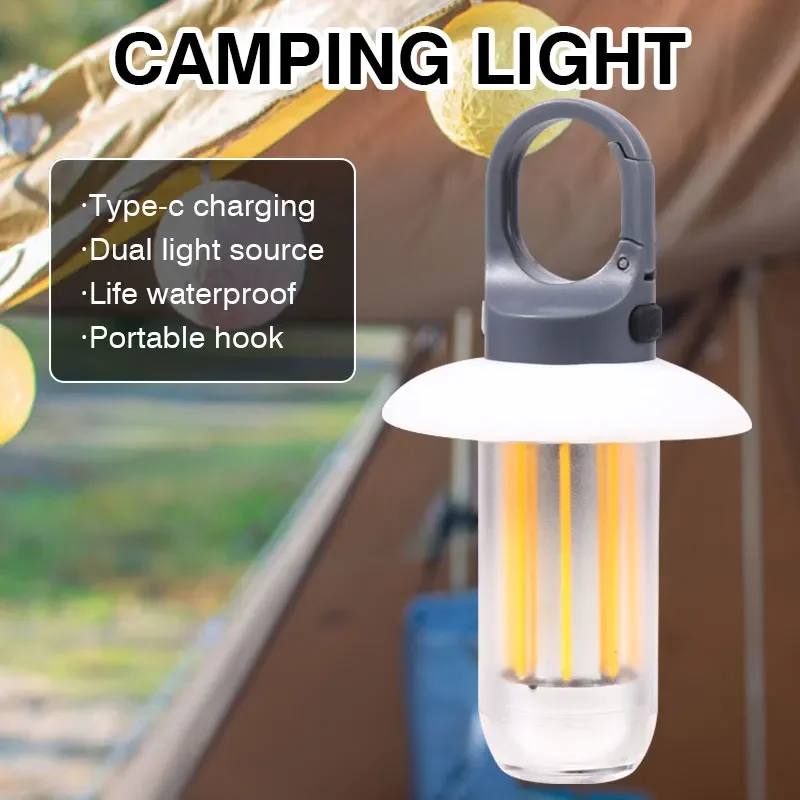 LED Camping Light Mini Hanging Tent Lamp Portable Camping Lamp Rechargeable Tent Light with Hook 5 Modes for Hiking Fishing